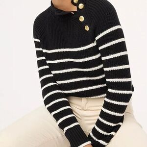 J.Crew Factory Black White Stripe Cotton Mock Neck Sweater L